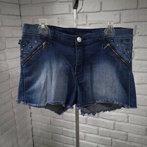 Rock & Republic Ladies Size 14 Pixie Cut Off Denim Shorts w/ Embellishments